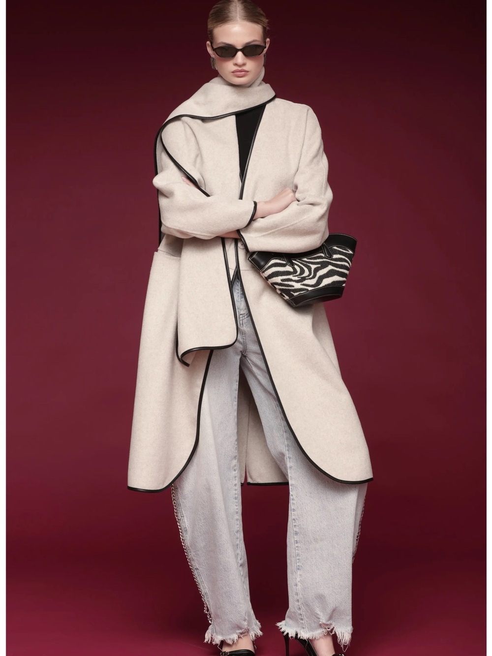 Avec Les Filles Cocoon Scarf Coat 2X Oatmeal Wool Blend NWOT Winter Trench Coat